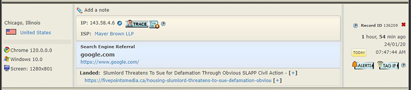 Their last page access occurred at 7:47 am our time, or 6:47 in the windy city.